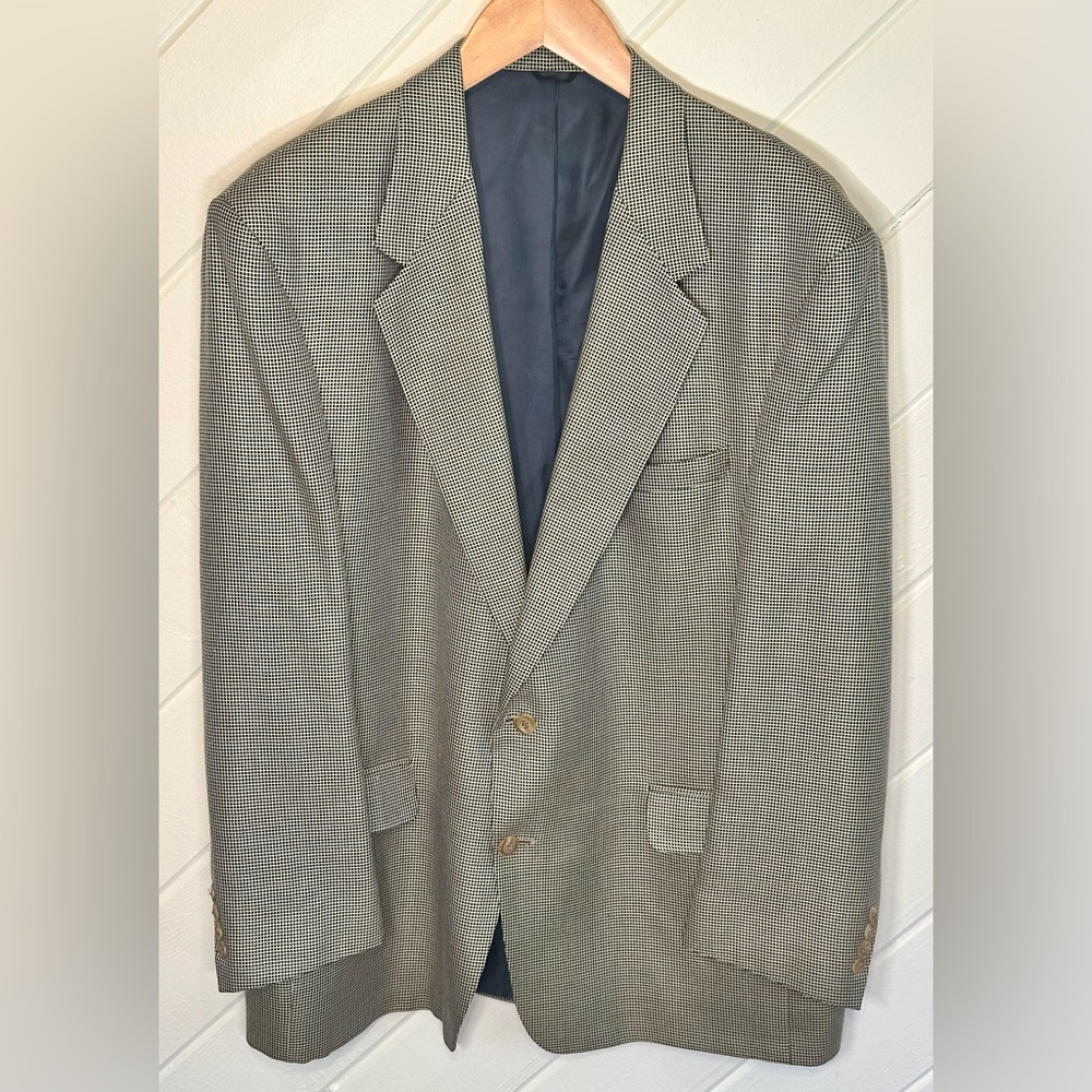 Dormeuil Wool & Silk Sport Jacket, Navy & Cream Checked, Custom Tailored to 56L